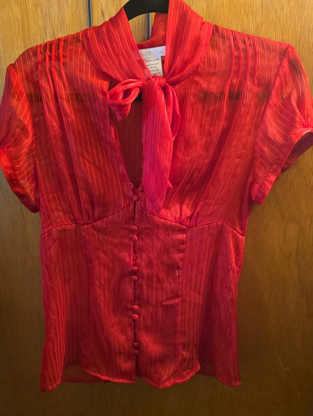 Charlotte Russe Red Satin Tie-Neck Blouse